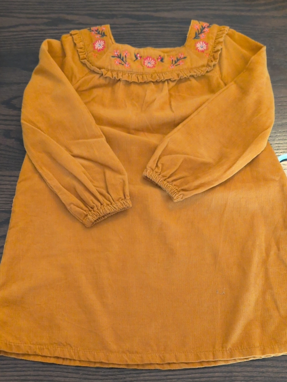Kaisely Mustard Corduroy Dress with Floral Embroidery. Size 4T